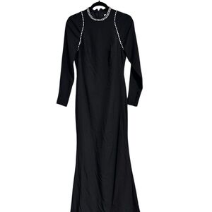 IEENA by Mac Duggal Black Maxi Formal Dress Embellished Neckline Jersey Size 2